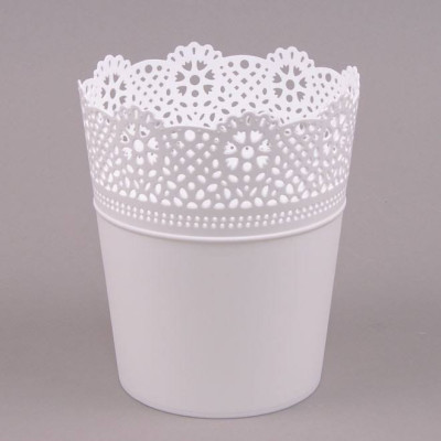 Горщик пластмасовий Lace білий 16см.