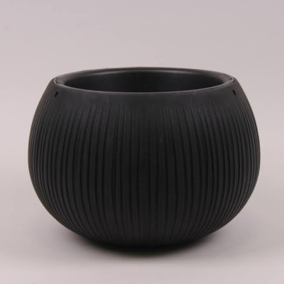 Горшок пластмассовый с вкладом Beton Bowl черный бетон 15см.