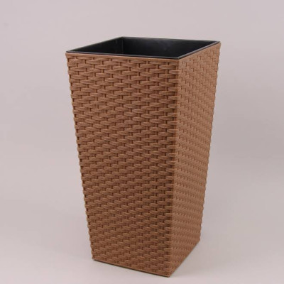 Горщик пластмасовий з вкладом FINEZJA ECO RATTAN натуральне дерево 25х25см.