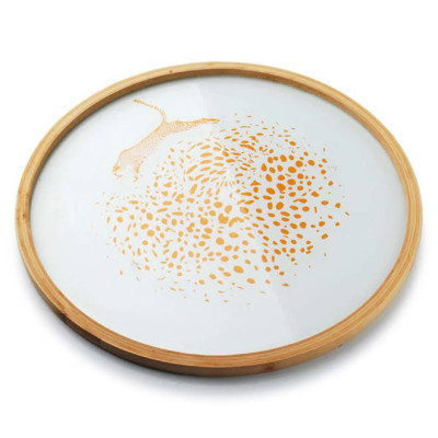 Поднос стеклянный круглый Lampart Gold 38 см. 30408