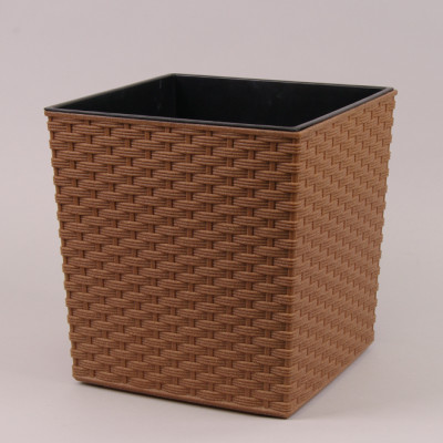 Горщик пластмасовий з вкладом JUKA ECO RATTAN натуральне дерево 30х30см.