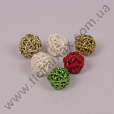 Шары из ротанга MIX с золотом 6 шт. D-3 см. 8608