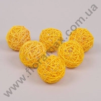 Шары из ротанга желтые 6 шт. D-7 см. 8987