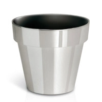 Горшок пластмассовый Cube Chrome серебряный 14см.