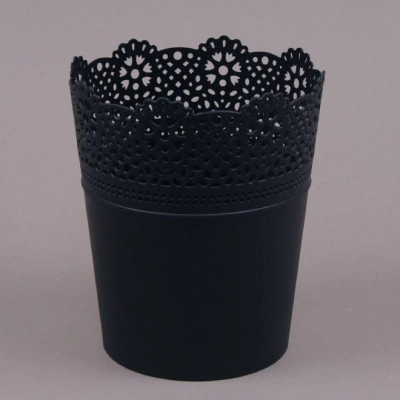 Горшок пластмассовый Lace антрацитовый 16см.