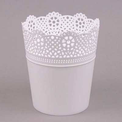 Горщик пластмасовий Lace білий 14см.