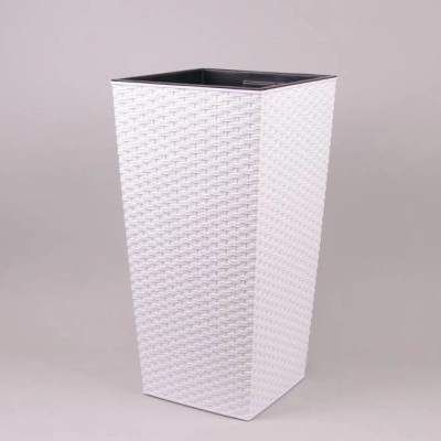 Горшок пластмассовый с вкладом FINEZJA RATTAN белый 40х40см.