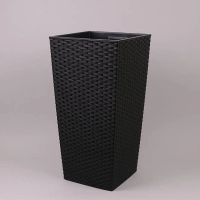 Горщик пластмасовий з вкладом FINEZJA RATTAN чорний 30х30см.