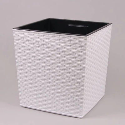 Горщик пластмасовий з вкладом JUKA RATTAN білий 30х30см.
