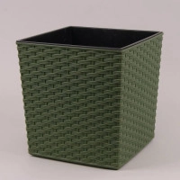 Горшок пластмассовый с вкладом JUKA ECO RATTAN зеленый лесной 25х25см.
