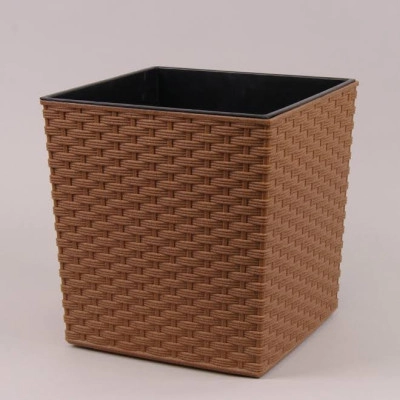 Горшок пластмассовый с вкладом JUKA ECO RATTAN натуральное дерево 19х19см.