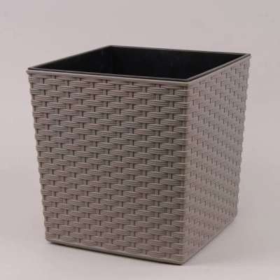 Горщик пластмасовий з вкладом JUKA ECO RATTAN сірий 19х19см.
