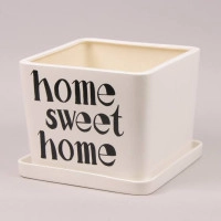 Горщик керамічний Квадрат "Home sweet home" глянець білий 13.5л.