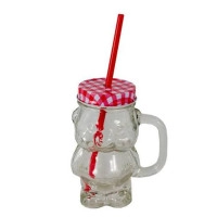 Чашка-банка с трубкой Teddy Bear 0,45 л. красная 45140