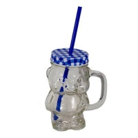 Чашка-банка с трубкой Teddy Bear 0,45 л. голубая 45170