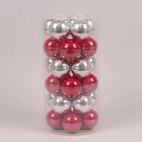 Шарики стеклянные 5,7 см. красные-серебряные глянцевые (30 шт.) 44577