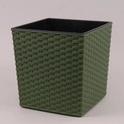 Горшок пластмассовый с вкладом JUKA ECO RATTAN зеленый лесной 30х30см.