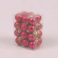 Набір пластикових червоних новорічних куль 24 шт. D-2.5 см. 44442