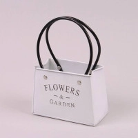 Кашпо металлическое белое с ручками FLOWERS & GARDEN 38339