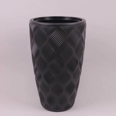 Горшок пластмассовый Flow Slim с вкладом антрацитовый 39см.