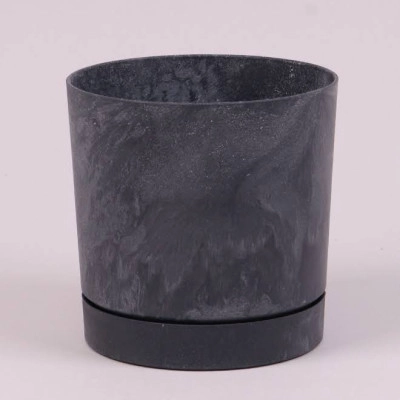 Горщик пластмасовий з підставкою TUBO P BETON EFFECT антрацитовий 18см.