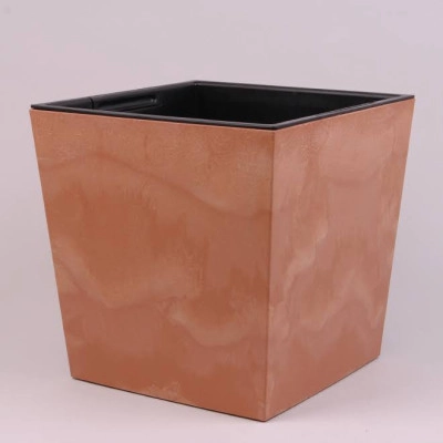 Горшок пластмассовый с вкладом URBI SQUARE LOW BETON EFFECT терракотовый 28.5х28.5см.