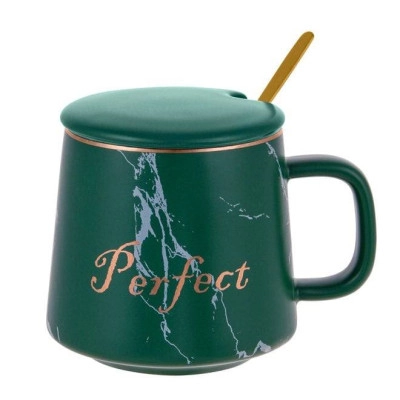 Чашка фарфорова з кришкою і ложечкою "Perfect" 0.4 л. 32722
