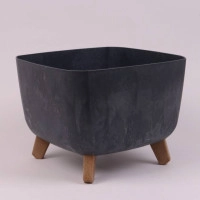 Горщик пластмасовий GRACIA SQUARE BETON EFFECT на ніжках антрацитовий 38.5x38.5см.