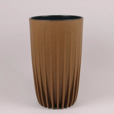 Горшок пластмассовый с вкладом Mira ECO WOOD высокий натуральное дерево 29.5см.