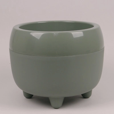 Горшок пластмассовый MONA recycled на ножках серо-зеленый 30см.