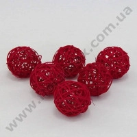 Шары из ротанга красные 6 шт. D-5 см. 8970