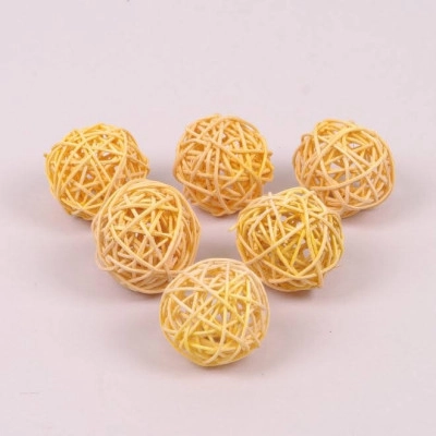 Шары из ротанга желтые 6 шт. D-5 см. 8966