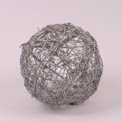 Шар из ротанга серебряный 20 см. 40439