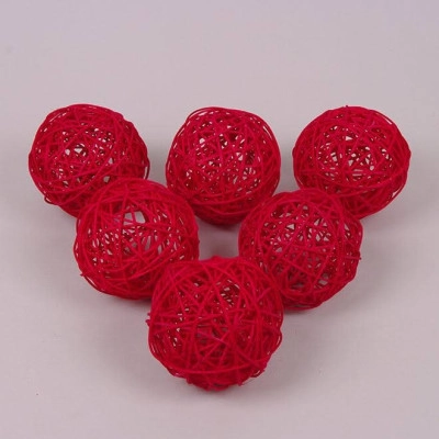 Шары из ротанга красные 6 шт. D-10 см. 23958